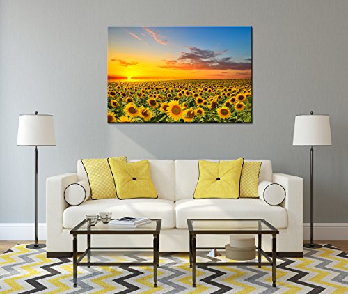 Sechars Sunflower Canvas Wall Art Sunrise In Field Landscape Picture Painting Print Modern Living Room Decor,Framed Ready To Hang #TOP1