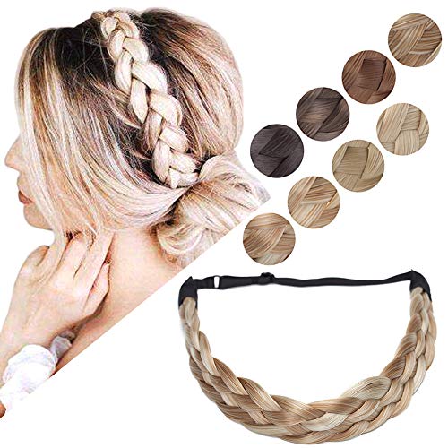 Braid Hairband Braided Hair Band Braided Hairband Braid Headband Synthetic Hair Plaited Braided Headband Elastic Stretch Chunky Braided Hairpiece or Women 5 Strands 50g #26 88 Blonde
