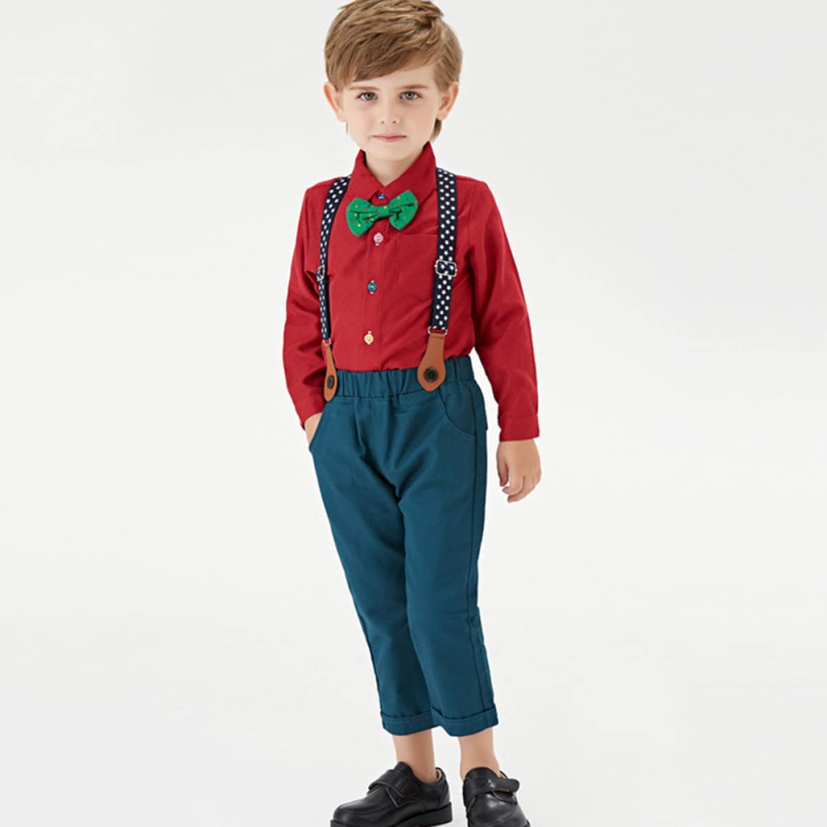 GALPADA Hosenträger-Set für Junge Mädchen mit Langärmeligem Hemd und Fliege Bestehend aus Anzug für Kleine Jungen Geeignet für Festliche Anlässe
