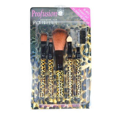 5 PCS BLACK LEOPARD BRUSH SET KIT MAKE UP COSMETIC (B891) - Free ZipBag Gift