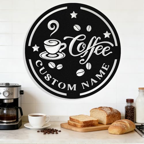 Image of Personalized Coffee Metal Sign, Custom Coffee Bar Signs, Custom Name Signs for Cafe Station, Coffee Wall Art Decor for Kitchen, Cafe Shop Decor, Cafe Lover Gift