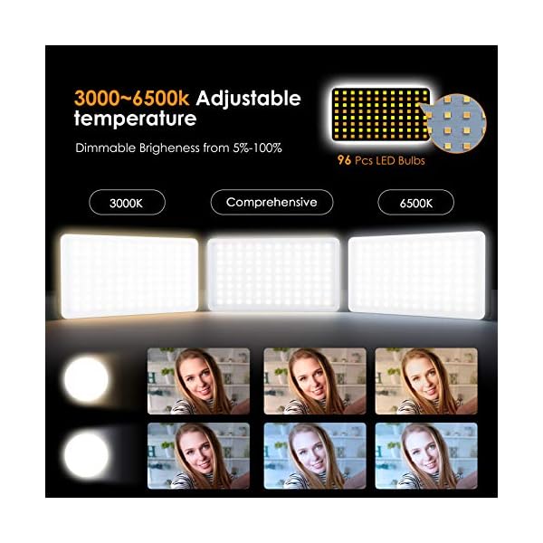 NinkBox LED Videoleuchte Videolicht 96 dimmbare LEDs Kamera licht 3000K-6500K, CRI 95+, tragbare Fotolichtlampe… – Bild 3