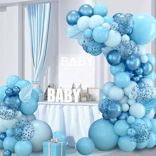 Miniatura 9 de Kit Arco Globos Azules, 110pcs Kit Arco Guirnalda Globos Látex Azul Macarrón Azul Metálico Con Globo Confeti Azul Para Fiesta Cumpleaños Niño Niña Baby Shower Revelación Género Boda