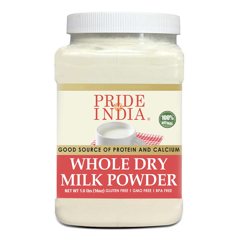 Pride Of India - Whole Dry Milk Powder - Protein & Calcium Rich - 1.25 lbs (20oz) Jar