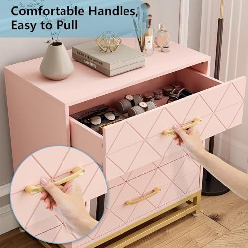 GarveeHome Wooden Dresser for Bedroom, Dressers & Chest of Drawers with 3 Drawer, Wood nightstand for Storage and Organization (Pink)