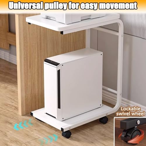 Soporte compacto para impresora debajo del escritorio, carrito móvil de 2 niveles para impresora y estante de almacenamiento para PC, fax y escáner: organizador de impresora de pie con elegante acab