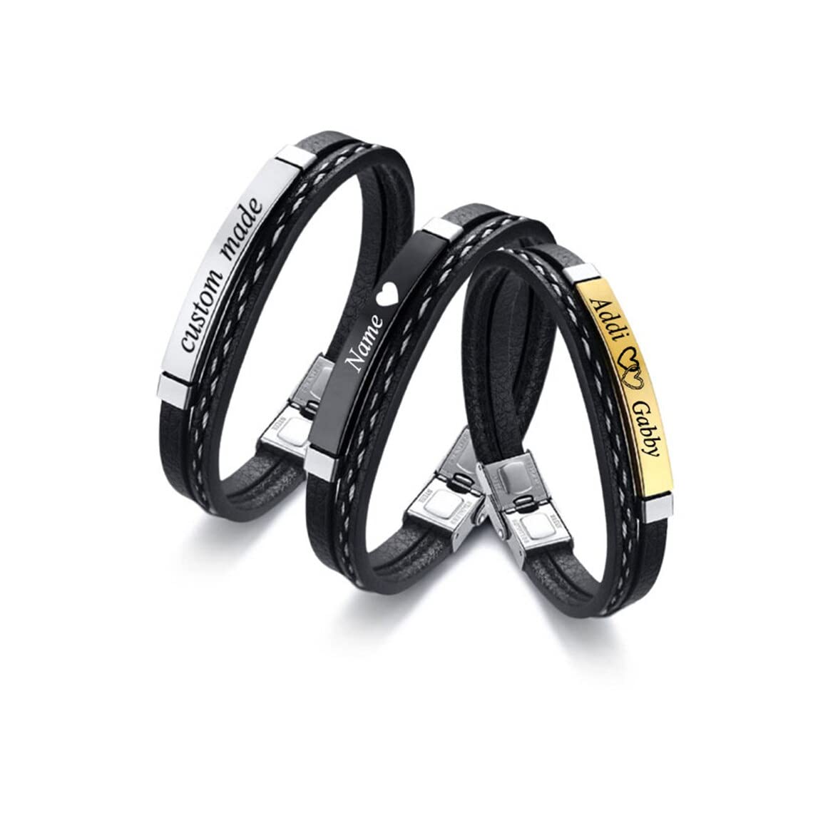 Customized/Personalized Leather Mens Bracelet With Ur Name Or Love One Name With 24k Gold Plating and Laser Engraved Finish (B09Q1C91VH) Amazon Price History, Amazon Price Tracker