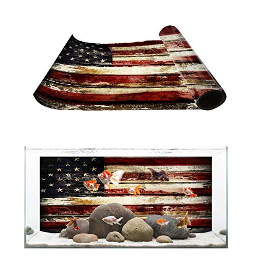 T&H XHome Aquarium Décor Backgrounds Old Americna Flag on Board Pattern Fish Tank Background Aquarium Sticker Wallpaper Decoration Picture PVC Adhesive Poster 24.4