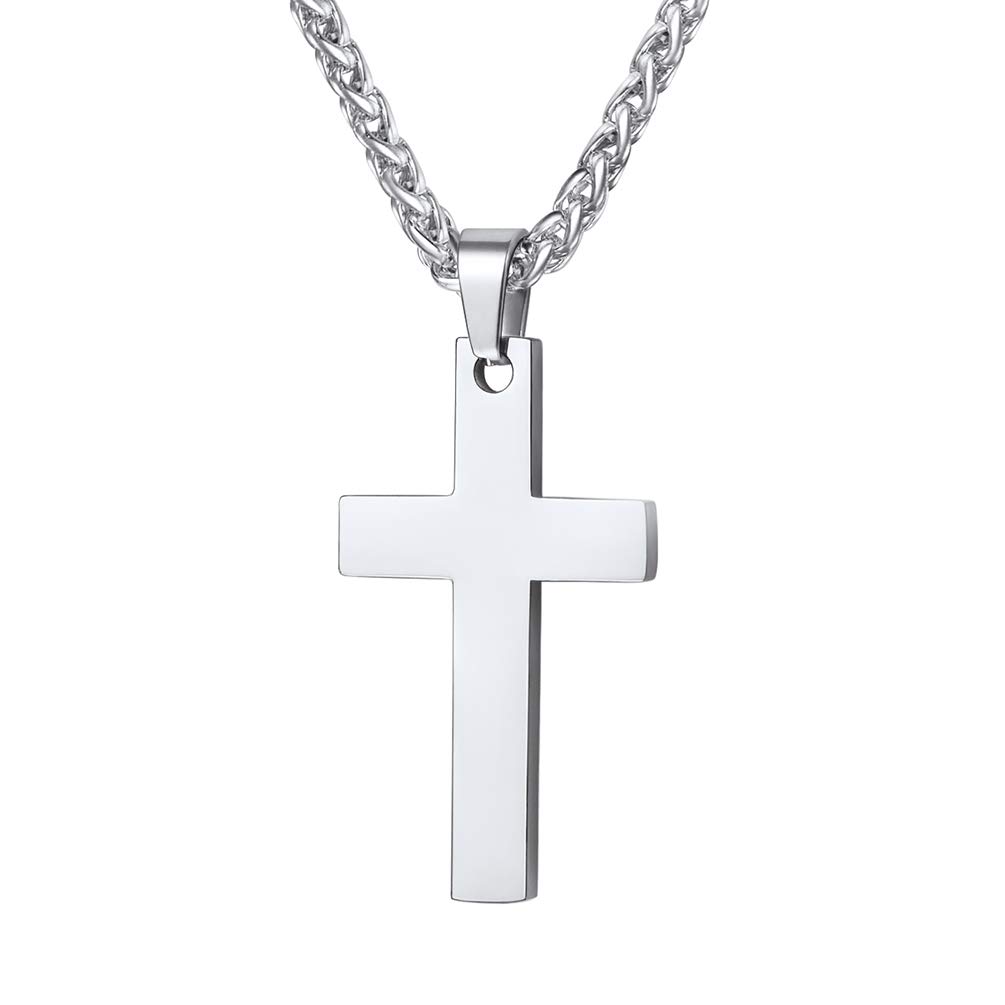 PROSTEELColgante de Cruz Sencilla de Acero Inoxidable con Cadena Trigo 60cm Colgante Religioso para Hombre Mujer