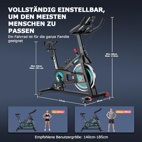 Heimtrainer Fahrrad, Indoor Cycling Bike mit LCD-Monitor, Heimtrainer mit Pad-Halterung, Stationäres Fitnessbike für Zuhause Kardio Training, Bis 140KG – Bild 6