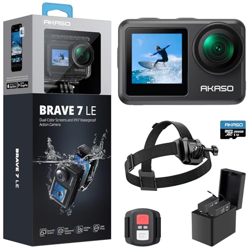 AKASO Brave 7 LE Action Camera with MicroSDXC U3 Card and Quick Release Head Strap Mount Bundle