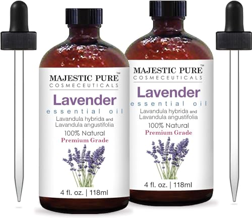 MAJESTIC PURE Lavender Essential Oil | 100% Pure and Natural | Premium Grade Essential Oils for Hair Care, Home Diffusers, Skin, Aromatherapy, Massage and Humidifiers | 4 Fl Oz (Pack of 2)