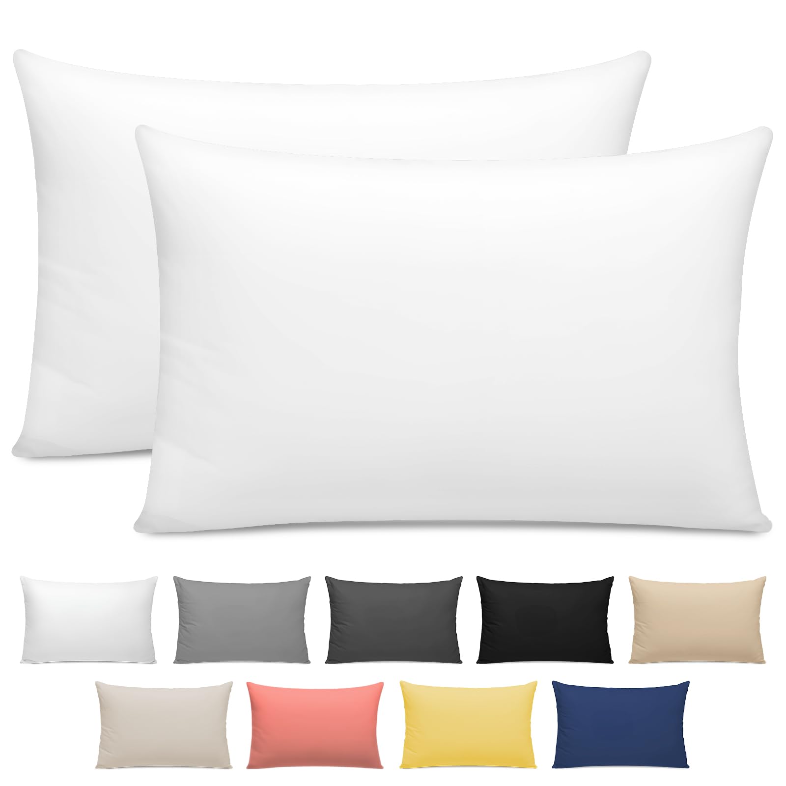 Grace 04 - White 300 Thread Count Egyptian Cotton Pillow Cases 2 Pack Hotel Quality White Pillow Covers With Envelope Closure