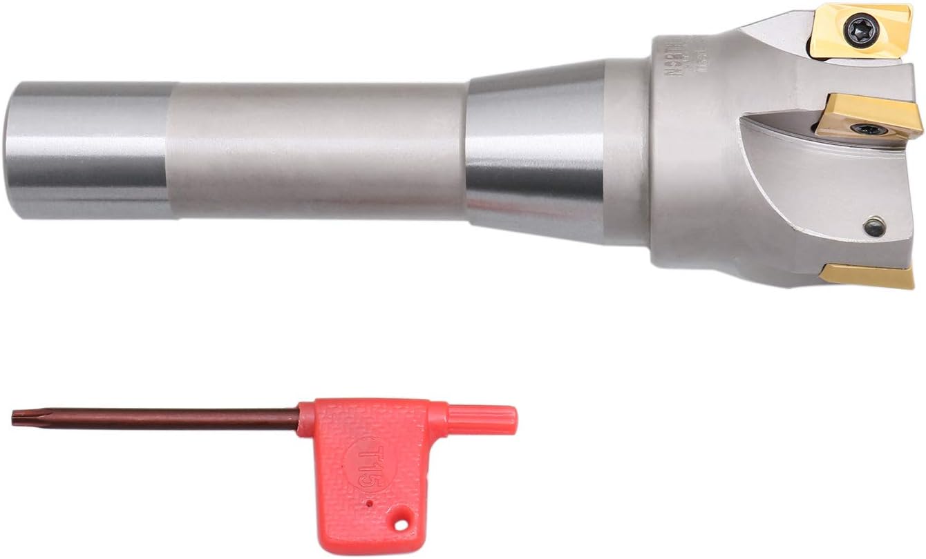 Accusize Industrial Tools 2'' Diameter by 6-1/8'' Oal 90 Degree R8 Shank Indexable End Mill with 5 Apkt1604 Carbide Inserts, 0028-6906