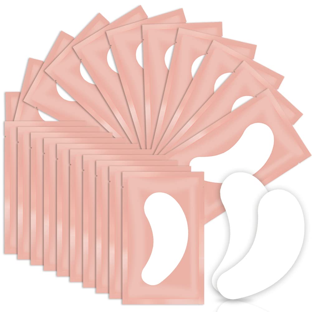 Eye Gel Pads, Lint Free Eyelash Patches, 100 Pairs Under Eye Gel Pads for Pro Salon and Individual Eyelash Extension (PINK)