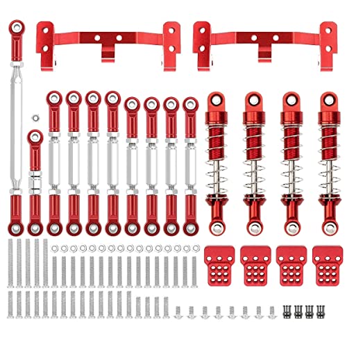 HLSONHENGM WPL C14 C24 MN D90 MN99S Metal Chassis Link Rod Pull Rod Mount Holder Shock Absorber Set for RC Car Upgrades Parts Accessories(WPL Red)