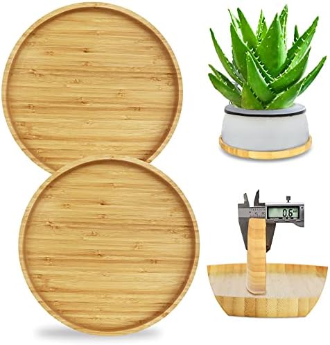 Ebingoo 2 pcs 10 inch Thick Solid Bamboo Large Plant Saucer for Outdoors 8-10 inch Pots Round Plant Trays for Indoors no Holes Durable Flower Succulent Cactus Planter Plant Plate