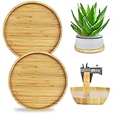 Ebingoo 2 pcs 10 inch Thick Solid Bamboo Large Plant Saucer for Outdoors 8-10 inch Pots Round Plant