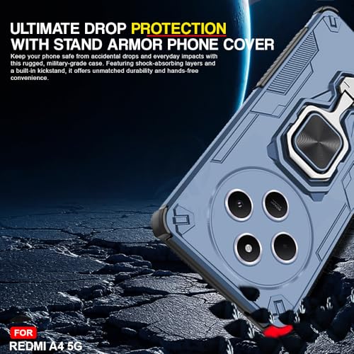 Image of AESTMO Armor Back Cover for Redmi A4 / 14C / Poco C75 / M7 5G | Ring Holder & Kickstand & Camera Protection in-Built | 360 Degree Protection Back Case Cover (Blue)