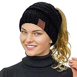 Rosoz Ponytail Beanie for Women,Winter Warm Beanie Tail Soft Stretch Cable Knit Messy High Bun Hat B