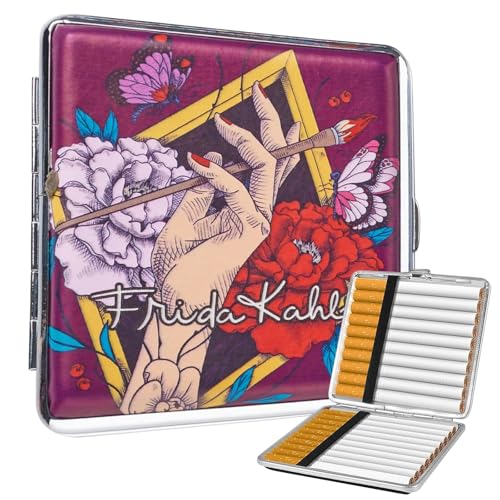 Boîte à cigarettes Frida Kahlo – Étui en métal pour 20 cigarettes – Boîte rigide compacte – Design artistique – Protection contre pression et...