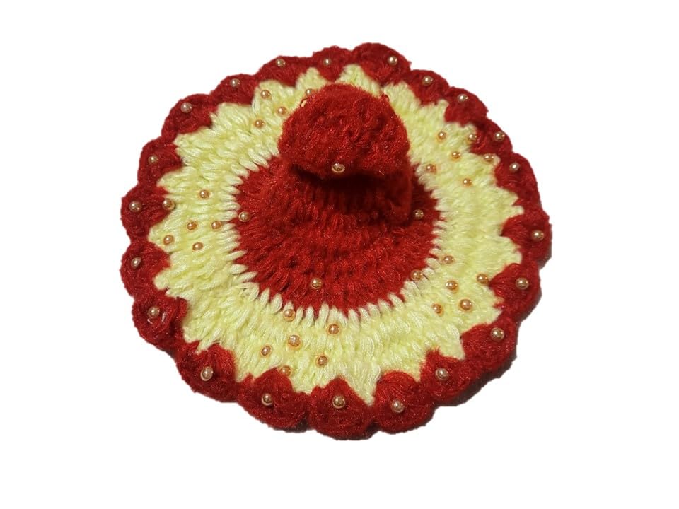 Image of Triash Laddu Gopal Handmade Woolen Dress with Cap for Winter,(10 * 10 Inch for 5 no. Kanha ji) (Red and Lime Green)