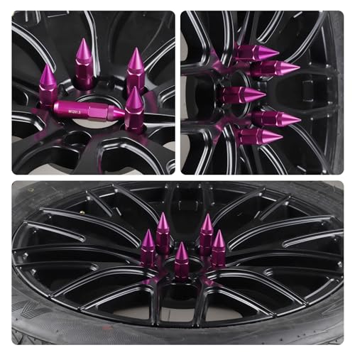 Image of SINGARO 20PCS M14X1.5 Wheel Lug Nuts, Cap Spiked Extended Tuner 60mm Aluminum Wheels Rims Lug Nuts (Purple)