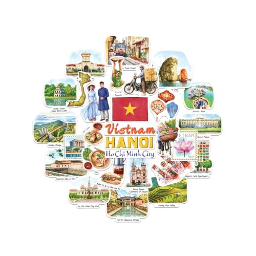 Navy Peony stickers grand format Vietnam - Illustrés à la main, aquarelle, finition brillante, imperméables - Pour valises, ordinateurs portables, gourdes (28 pièces)