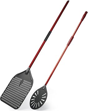 14 inch Pizza Peel with 9 inch Pizza Turning Peel Sets, 2 Pieces Aluminum Red Handle Pizza Shovel, Commercial Pizza Oven Accessories