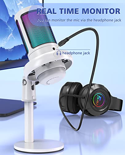 Njsj Usb Microphone For Pc, Gaming Mic For Ps4/ Ps5/ Mac/Phone,Condenser Microphone With Touch Mute,Brilliant Rgb Lighting,Gain Knob & Monitoring Jack For Streaming,Podcasting (White) #TOP5