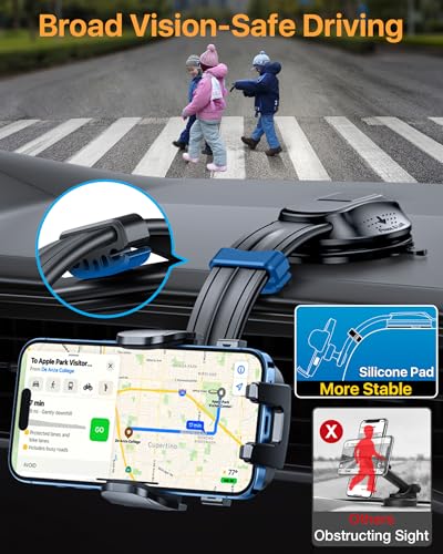 Image of HTU Upgraded Strongest Suction Car Phone Holder Bendable Arm, Never Block View Rotatable Cellphone Mount for Dashboard Windshield Vent, Cradle Stand for iPhone 17 16 15 14 13 12 Pro Max (Rose Purple)