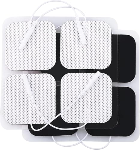 LotFancy TENS EMS - Electrodos adhesivos reutilizables (20 unidades, 5 x 5 cm, para dispositivos TENS y entrenadores EMS, electroestimuladores, con conector de 2 mm)