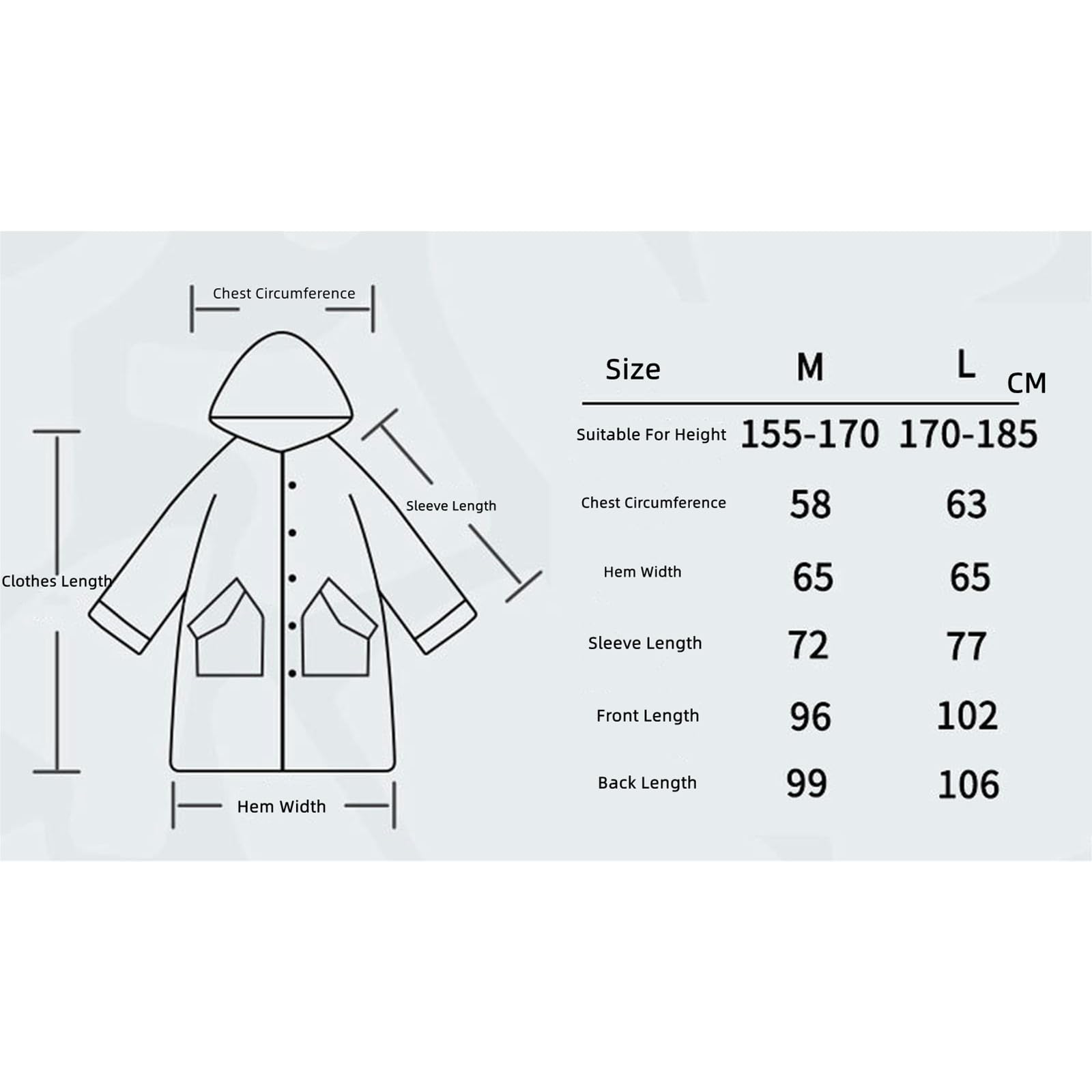 Poncho Antipioggia Trasparente Riutilizzabile Addensare Il Cappotto A Pioggia Chiaro con Cappuccio E Maniche Portatili Poncho Pioggia Impermeabili per Uomini Donne-Bianco-l