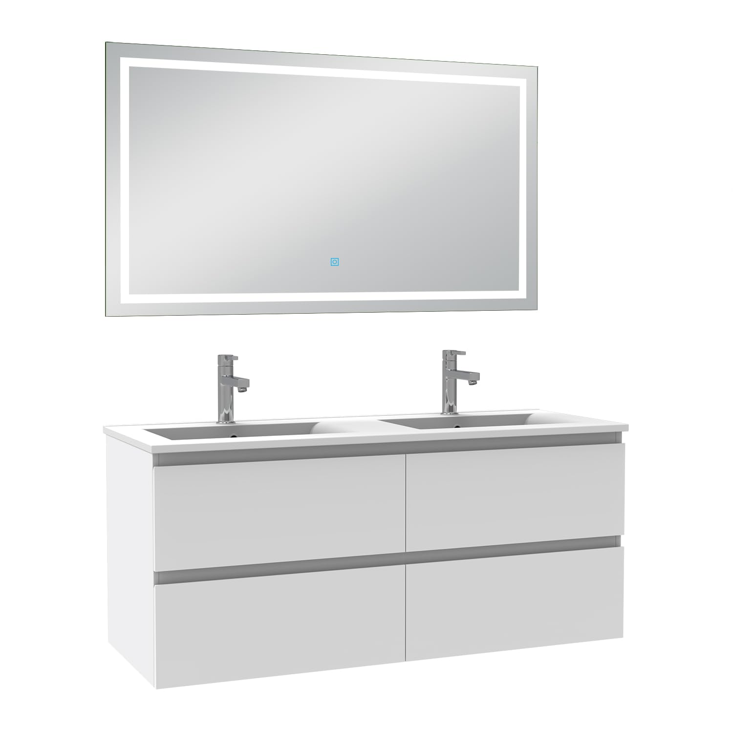 AICA Ensemble Meuble Salle de Bain 120cm Blanc Double Vasque et Miroir Lumineux 3 Couleurs et dimmable