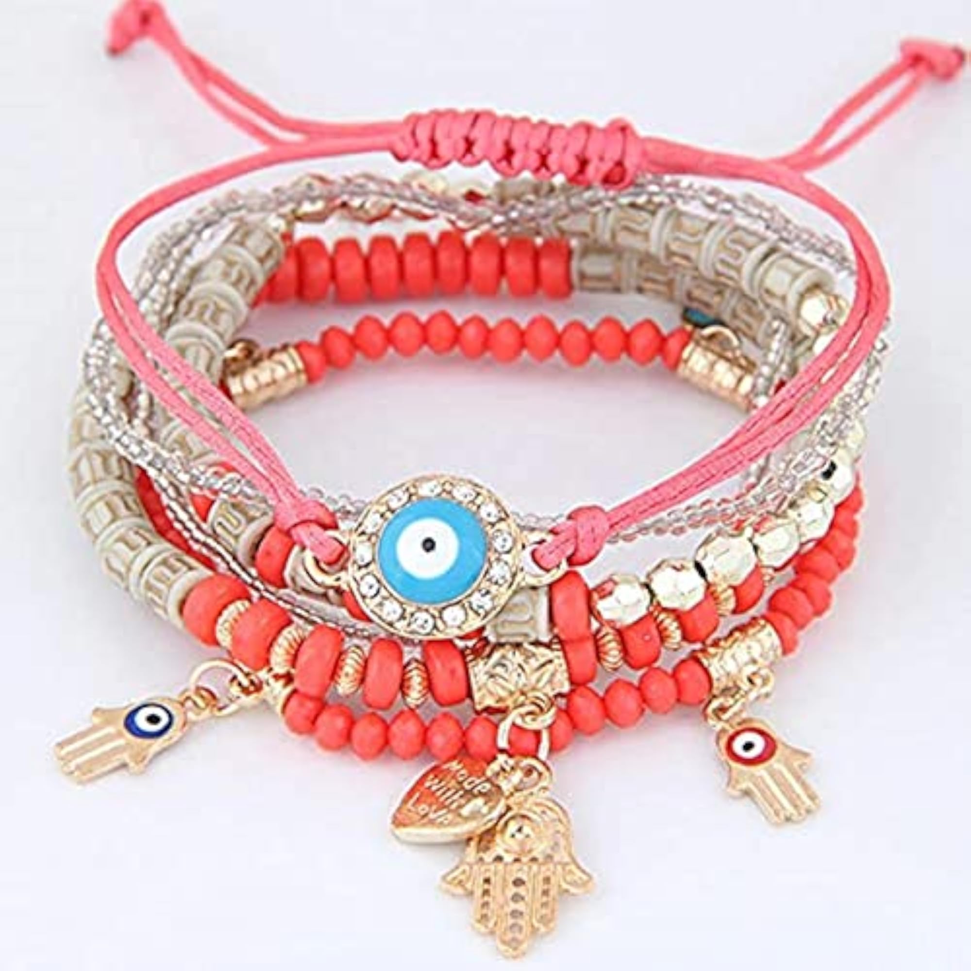 Stylish Evil Eye Multilayer Bangle Bracelet (Peach)