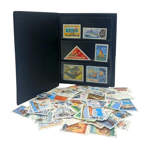 IMPACTO COLECCIONABLES – Sammlung von 100 Briefmarken mit Schiffs-Motiven mit Album (14x18x1cm) | Erweitern Sie Ihre Briefmarkensammlung mit gestempelten Marken in einem eleganten, kompakten Album