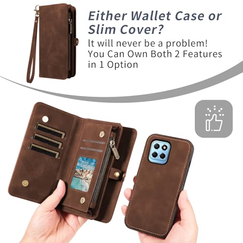 Étui de téléphone pour Honor X8 5G sangle bandoulière et porte-cartes marron - 5