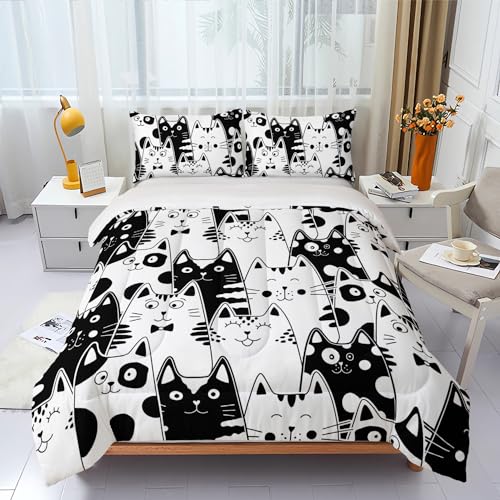 Nttopship Black and White Cat Comforter