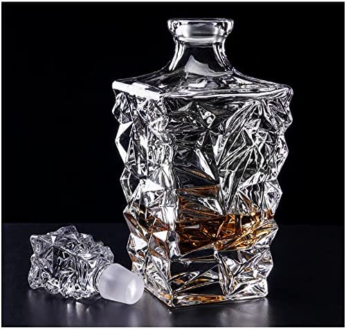 Image of Vilon 850 ml Crystal Whiskey Decanter with Glass Stopper - Premium Spirit Decanter for Whisky, Scotch, Rum, Bourbon