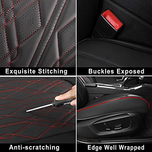 Huidasource Car Seat Covers Full Set, Leather Vehicle Cushion Covers, Universal Fit For Most Car Sedan Suv Pickup Truck, Fit For Acura Honda City Nissan Altima Mazda Hyundai (Full Set/Black&Red) #TOP4