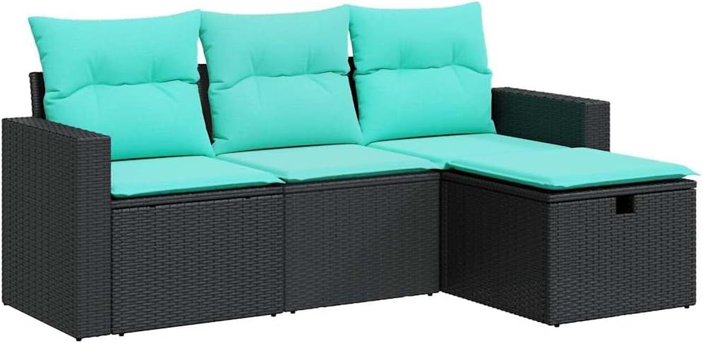 vidaXL Patio Sofa Set with Cushions, 4 Piece Black Poly Rattan - Outdoor Furniture for Garden, Terrace, Patio - Comfortable and Weather-