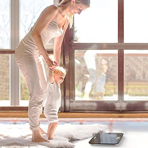 RENPHO Personenwaage, Körperwaage mit Hochpräzisions-Sensoren, Personen Digitalwaage mit Step-On-Technik, Gewichtswaage aus Sicherheitsglas, Schwarz