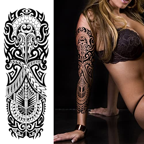 Kotbs 15 Sheets Tribal Totem Tempoary Tattoo Sleeves For Men Women, 5 Sheets Full Arm Tattoo Sleeve And 10 Sheets Half Arm Tattoo Stickers, Waterproof Large Fake Tattoos Body Art Temporary Tattoo #TOP1