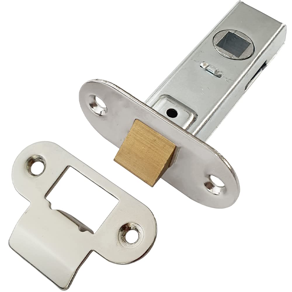 64mm Contract Standard Tubular Latch - Rounded Strike/Forend - Nickel Plated | Standard Interior Door Latch - Forends, Strike Plate, Dust Box and Screws Included