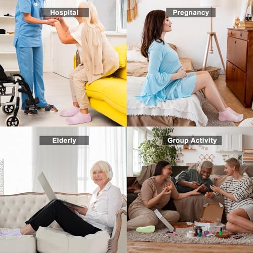 Image of IwIeIaIrI 3 Pairs Non Slip Socks for Women,Grip Socks Anti Skid for Elderly Pregnant Hospital Slipper Grippy