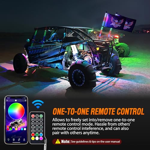 Image of Nilight 2PCS 2FT RGB LED Whip Light with Extra Stop Turn Reverse Lights, Remote & App Control, DIY Chasing Patterns, Safety Antenna Lighted Whips for ATV UTV Polaris RZR Can-am