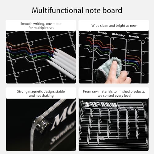 Magnetic Acrylic Refrigerator Calendar, 12" x 16" Clear Refrigerator Calendar Dry Erase Magnetic Refrigerator Planner Set with 5 Colored Highlighter Markers - Image 6