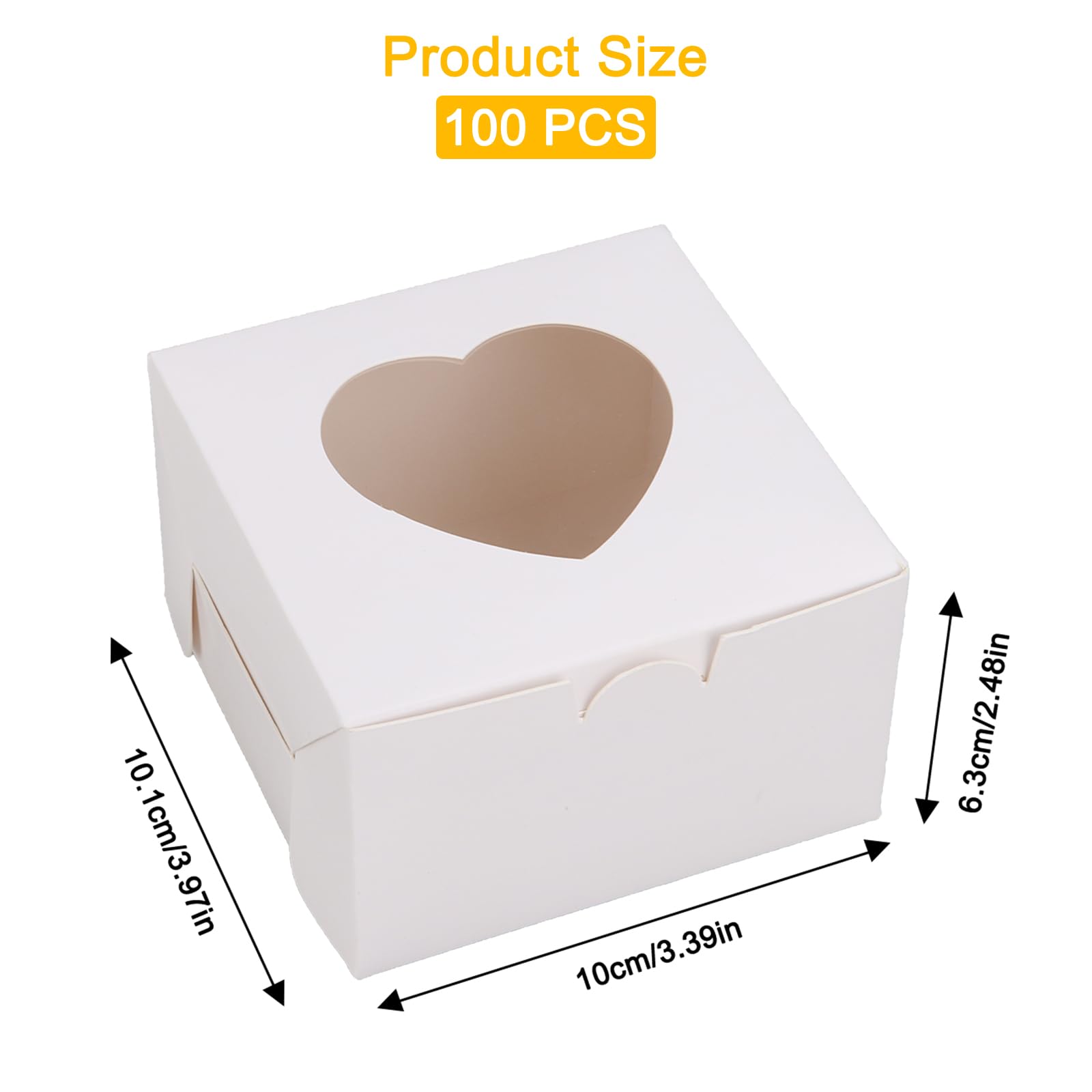 100 cajas para magdalenas y cupcakes, 10 x 10 x 6,5 cm, caja de galletas con ventana, caja de transporte para magdalenas blancas, para galletas, pasteles y postres
