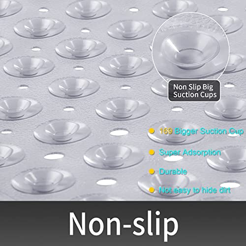 Yimobra Shower Bathtub Mat Non Slip, 21X21 Inch, Soft Square Bath Mat For Tub With Suction Cups And Drain Holes, Stall Floor Mats For Bathroom, Machine Washable, Bathroom Accessories, Clear Gray #TOP1