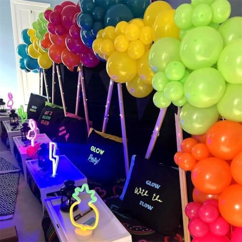 Image of 141 Pcs Rainbow Neon Balloon Arch Kit, Hot Pink Lime Green Orange Slate Blue Yellow End of Summer Tropical Balloon Garland for Hawaiian Luau Aloha Birthday Pool Back to School Party Decorations